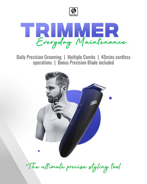 Trimmer: Everyday Maintenance, daily precision grooming, multiple combs, 45 mins cordless operation, bonus precision blade included, the ultimate precise styling tool. Click here to explore the Baby Beast Trimmer Page